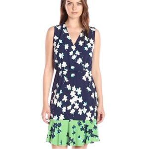 Eliza J Womens Floral Navy & Green Sleeveless Faux Wrap Dress Size 12